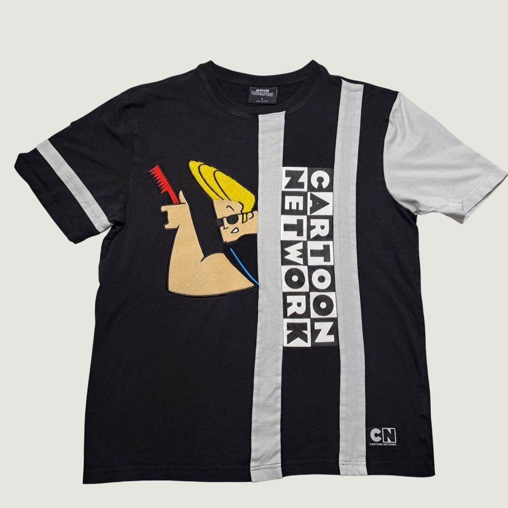 Cartoon Network Johnny Bravo Kids Size L Black Grey Excellent Graphic Tee 2019